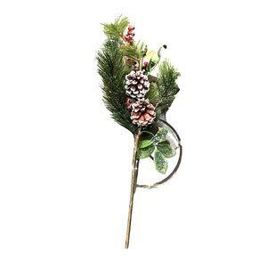 SET OF 2 -CHRISTMAS TREE FILLER 20" ARTIFICIAL STEM WICKER BALL, BERRY, PINE PIC